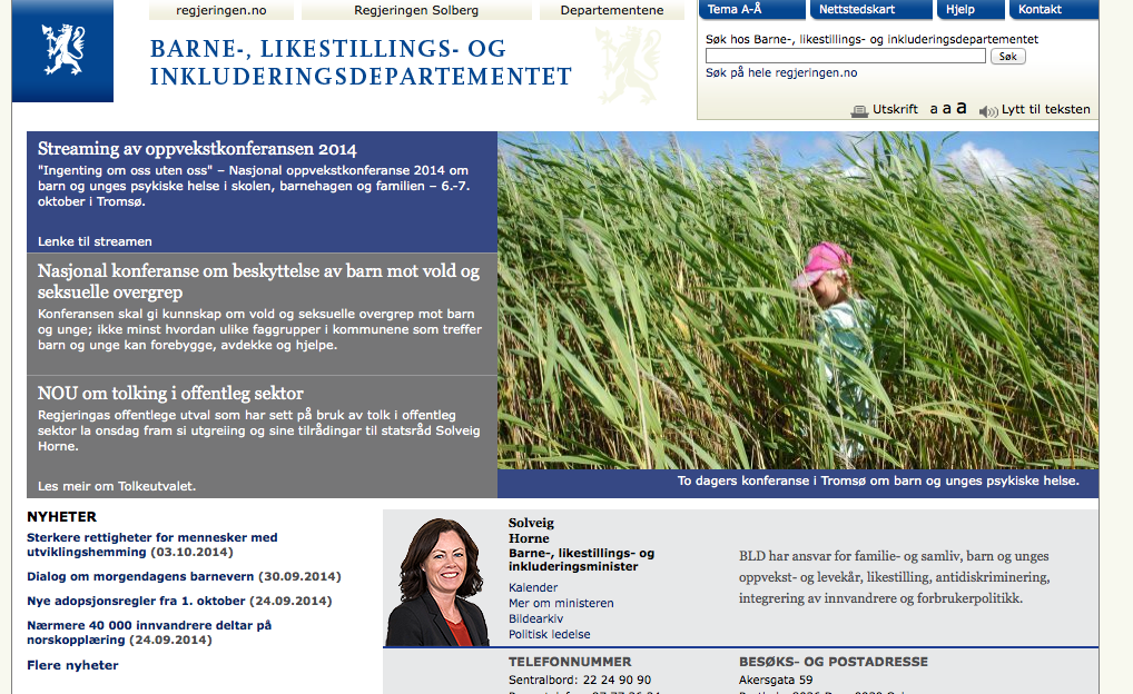 Bilde av inkluderingsdepartementets nettside