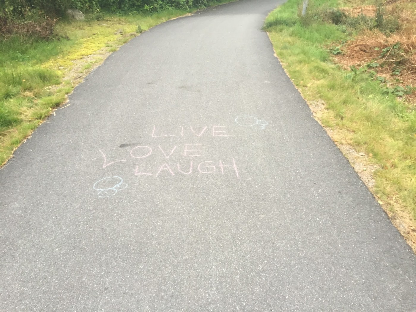 Bilde av en vei med skrift: Live, love, laugh