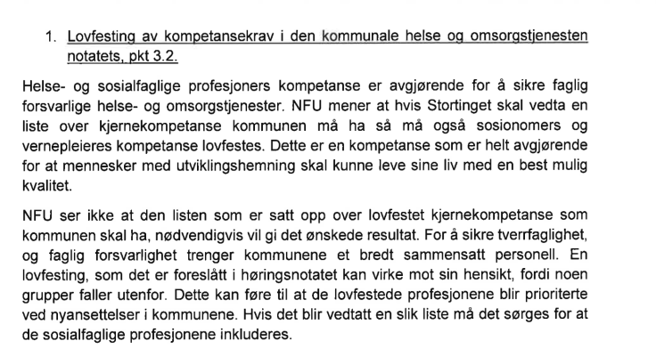 Bilde fra NFU sin høringsuttalelse