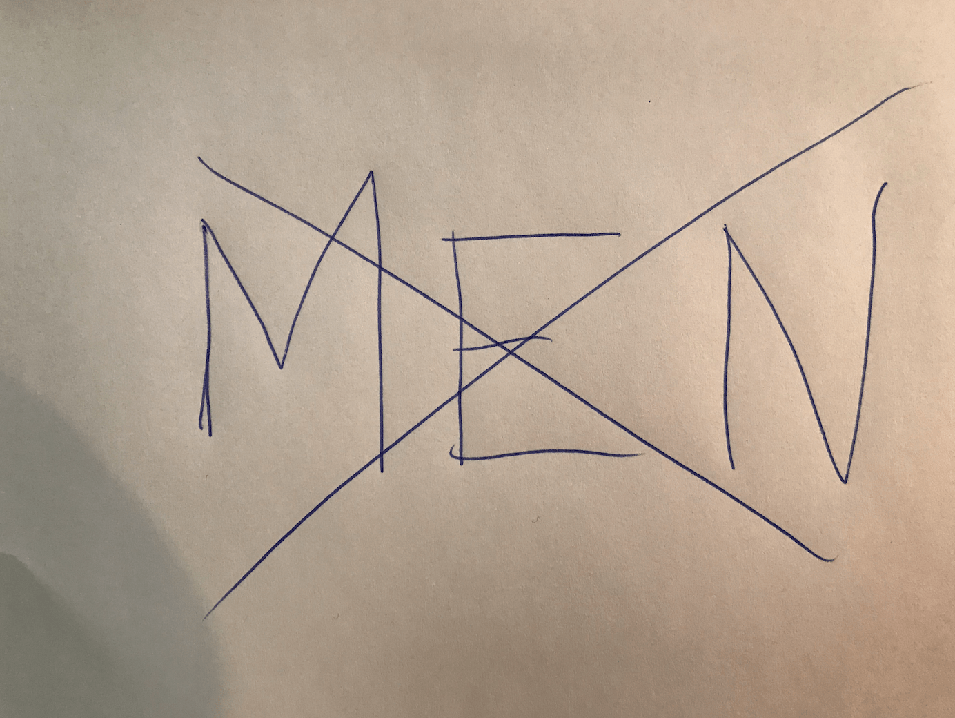 Ordet "men" med kryss over